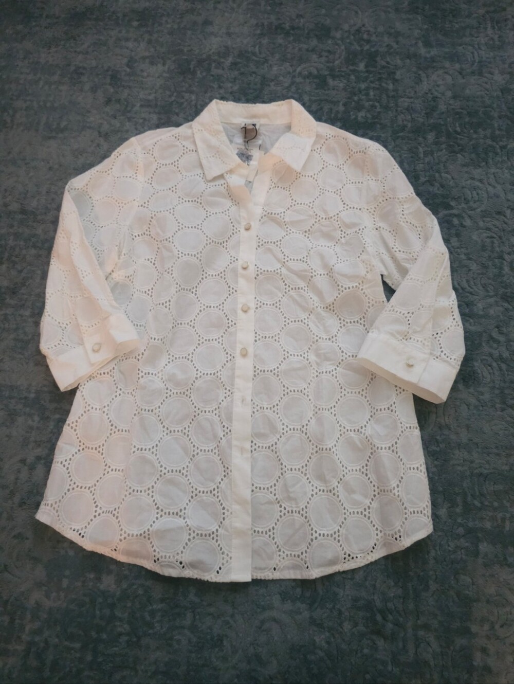 Anne Klein White Eyelet Button-Front Blouse